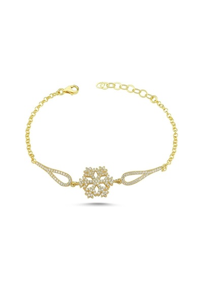 Çekirdekjewelry 925 Ayar Gümüş Kar Tanesi Taşlı Bileklik - Altın - Standart Altın