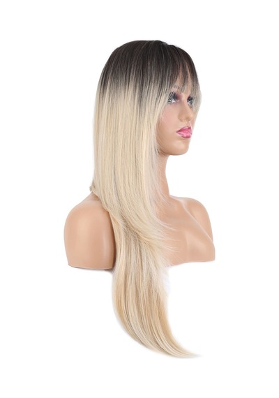 Katlı Kesim Perçemli Düz Fiber Sentetik Uzun Boy Peruk / / Platin Ombre Ve Röfleli - Grsy-739992 Renkli