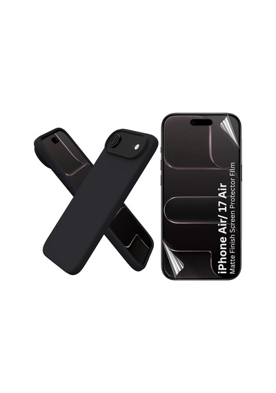 Apple Uyumlu iPhone 17 Air Içi Kadife Lansman Kılıf Ve Mat Seramik Tam Kaplayan Cam Ekran Koruyucu Siyah