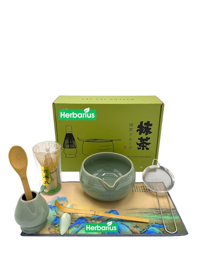 Herbarius 8 Parça Parlak Mint Yeşili Renk Matcha Çayı Hazırlama Seti - Geleneksel Japon Matcha Seti