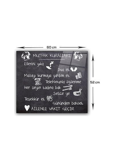 Decorita Mutfak Kuralları - Kara Tahta | Cam Ocak Arkası 52x60cm