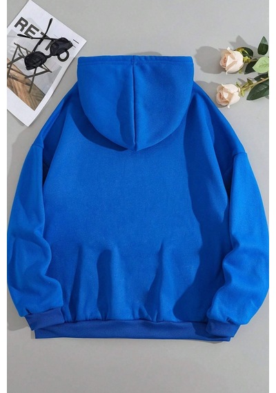 Uyguntarz Unisex Minimal Line Drawing Baskılı Sweatshirt Mavi