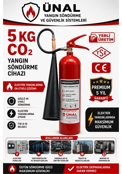 5 Kg Co2 Karbondioksitli Yangın Söndürme Cihazı Tse Ce Belgeli Elektrik Yangınlarına Uygun