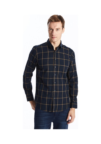 Lcwaıkıkı Classic Lacivert Regular Fit Uzun Kollu Ekose Poplin Erkek Gömlek