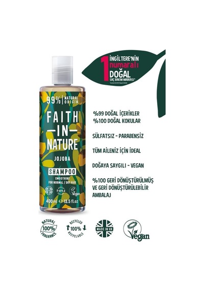 Faith in Nature %99 Doğal Pürüzsüzleştirici Şampuan Jojoba Normal & Kuruya Dönük Saçlar İçin 400 ML