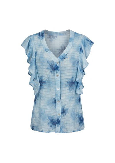 Sateen Fırfır Detaylı Gömlek - Mavi-137363