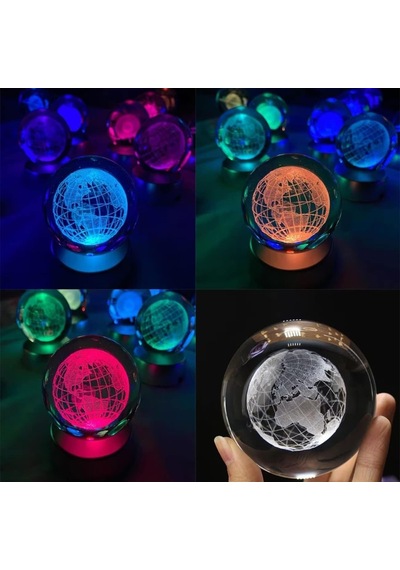 Dünya Kristal Cam Küre Renk Değiştiren Led Işıklı Gece Lambası Dekoratif Hediyelik