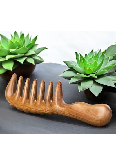 Sorendy AT-118 Kıvırcık Saçlar İçin Ahşap Sandal Ağacı Geniş Dişli Tarak 20 CM
