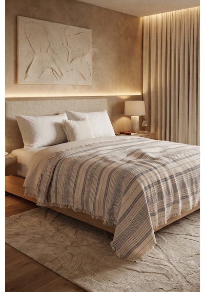 Natura Soft Ekru 4 Kat Müslin Çift Kişilik Yatak Örtüsü 220x230 Cm %100 Pamuk Çok Amaçlı Koltuk Örtüsü Ve Tv Battaniyesi Açık Gri