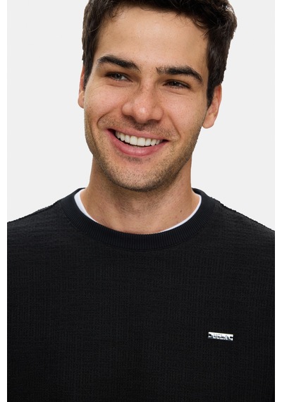 UCLA Luca Siyah Bisiklet Yaka Krinkıl Hafif Kumaş Metal Logolu Standard Fit Erkek Sweatshirt