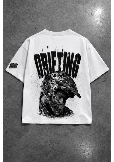 Yolo Street Oversize Unisex Drift Racing Baskılı Siyah Tişört %100 Pamuk Streetwear Beyaz