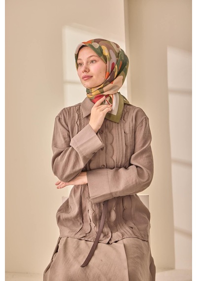 Silk Home Aura Eşarp 140003-08 Haki, Bordo, Kahverengi, Butter Yellow