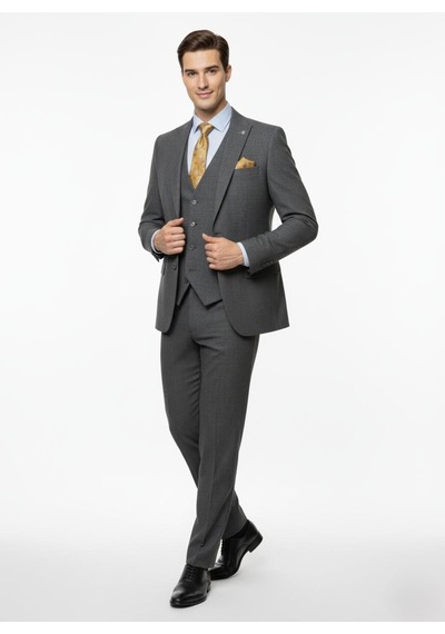 Presto Erkek Slimfit 6 Drop Yelekli Takım Elbise Siyah 786-011 Siyah
