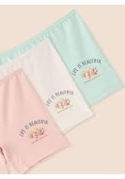 Natuline Organik Boxer Likralı 3lü Life Is Beautiful Pembe - Yeşil - Ekru-12593 Çok Renkli