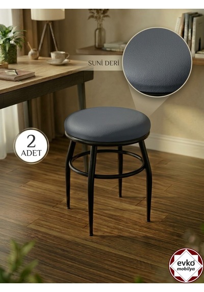 Evko Mobilya Tabure, Bar Taburesi, 2 Adet Tabure, Puf, Bench, Metal Ayaklı Tabure, İç Içe Geçebilen Tabure, Mutfak Balkon Bahçe Taburesi Siyah Gri