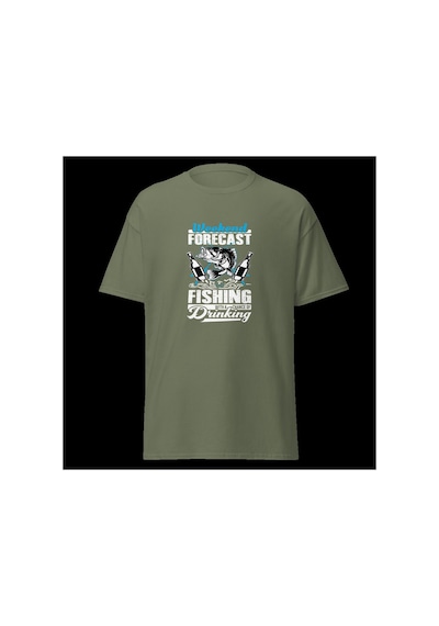Wildstyle Fresh Fishing Renkli Balık Balıkçılık Deniz Baskılı Unisex Bisiklet Yaka Pamuklu Tişört Haki