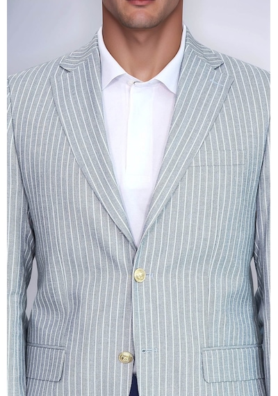 Açık Mavi Çizgili Keten Dokulu Gold Renk Metal Düğmeli Slim Fit Erkek Blazer Ceket Wessi Navy Blue Açık Mavi Çizgili Keten Dokulu Gold Renk Metal Düğmeli Slim Fit Erkek Blazer Ceket Wessi Navy Blue
