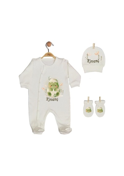 Pia Baby Gl 1924-02 İsme Özel Beşli Tulum Set Krem