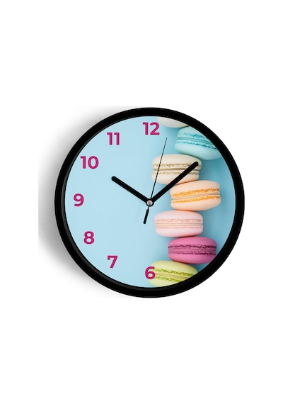 Pastel Renkli Macaron Modern Duvar Saati - 30cm - Önü Camlı Siyah Kasa - Sessiz Mekanizma-jh0867 Siyah