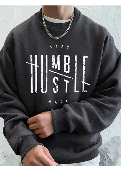 Tarzsokak Stay Humble Hustle Hard Printing Erkekler İçin Kapüşonlu Sweatshirt Sonbahar Polar Sıcak Swea Antrasit
