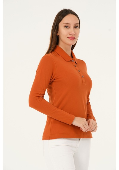 Msw Kadın Uzun Kollu Regular Fit Polo Yaka T-shirt Koyu Oranj Msw Kadın Uzun Kollu Regular Fit Polo Yaka T-shirt Koyu Oranj