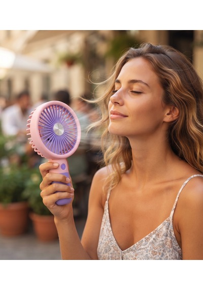 Şarjlı Taşınabilir El Pervanesi / Masa Üstü Mini Fan Mor-pembe