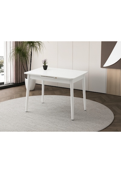 Ortadan Açılır Büyüyen Ahşap Yemek Masası Beyaz 70x120cm