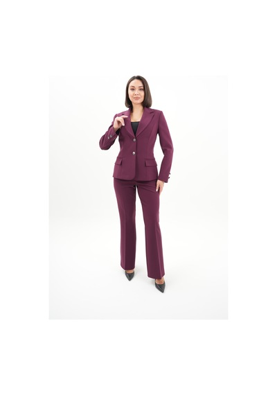Velnara Moda Mürdüm Modern Klasik Kadın Takım Elbise - Düğme Detaylı Ceket & İspanyol Paça Pantolon Mürdüm - 942450642 Mürdüm