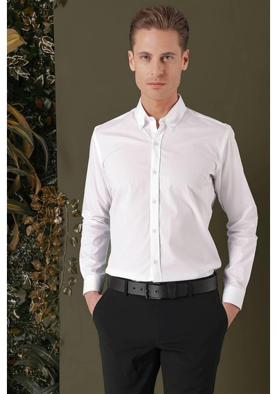 Efor Gk 706 Slim Fit Beyaz Klasik Gömlek Beyaz