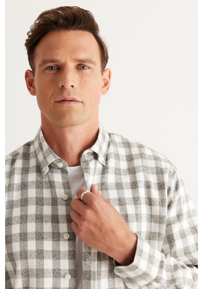 AC&Co / Altınyıldız Classics Erkek Ekru Hakı Comfort Fit Rahat Kesim Düğmeli Yaka Flanel Oduncu Gömlek Ekru - Haki AC&Co / Altınyıldız Classics Erkek Ekru Hakı Comfort Fit Rahat Kesim Düğmeli Yaka Flanel Oduncu Gömlek Ekru - Haki
