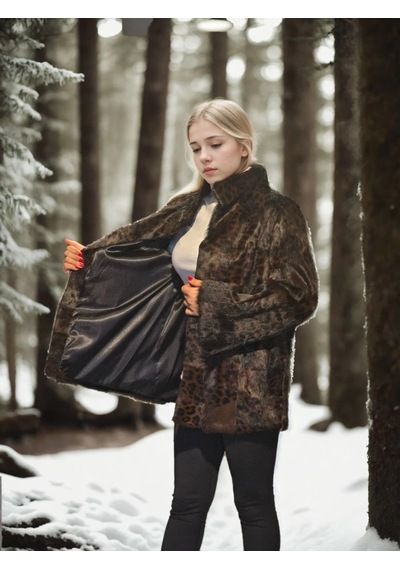 Ertaştrendstore Kadın Premium Doğal Kürk Deri Ceket - Leopar Çok Renk