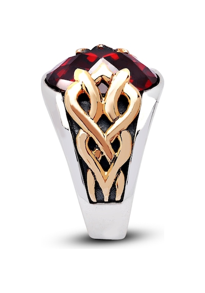 Kuyumcudukkanı Oval Taşlı Bronz Parçalı Elyapımı Gümüş Erkek Yüzük-60010-w-r 21 Beyaz Altın