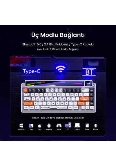Leobog Amg65 Mekanik Klavye Led Matrix Ekranlı Jasper Switch Rgb Hot-swap Oyuncu Klavyesi Turuncu