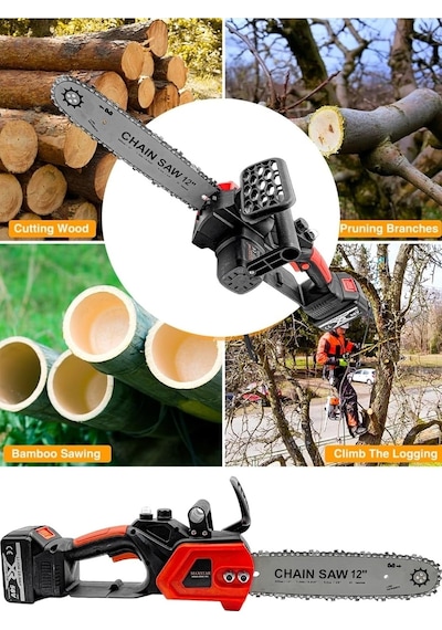 30 Cm Palalı Şarjlı Ağaç Kesme Hızar Bıçkı Testere Dal Budama Makinesi Isınmaya Karşı Çift