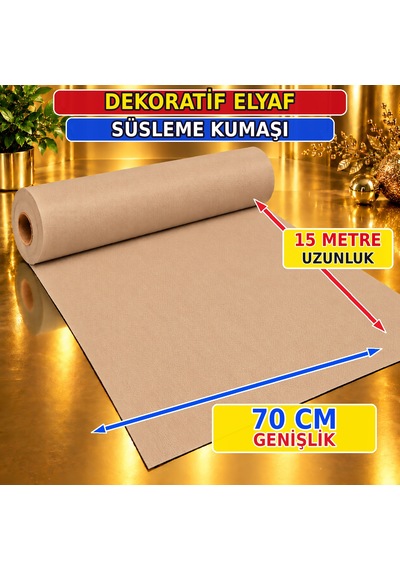 Vıp 15 Metre Kahverengi Tela Kumaş Kahverengi Elyaf Kumaş Yılbaşı Süsleme Kumaşı 70 Cm Genişliğinde