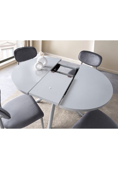 Truva Polo Yuvarlak Açılır Mdf Mutfak Masa Sandalye Takımı 104cm Gri
