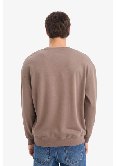 Defacto Boxy Fit Bisiklet Yaka Baskılı Sweatshirt F0117ax25aubn571 Kahve