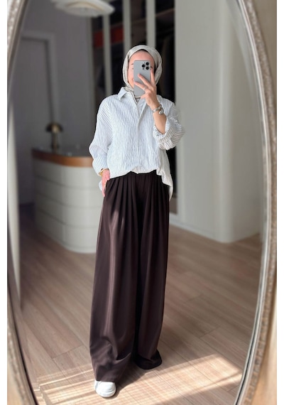 Kahijab Pileli Pantolon - Kahverengi
