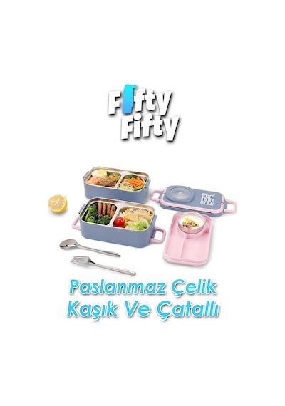 Uzspace 1200 Ml İki Kat Dört Bölme Paslanmaz Çelik Lunch Box Yeni Nesil Sefer Tası-sos Kaseli Model-fflbox8023 Bej