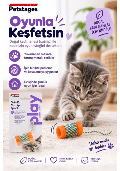 Petstages Orkakat Catnip Spool Catnipli Kedi Oyuncağı - Dayanıklı Ve Güvenli