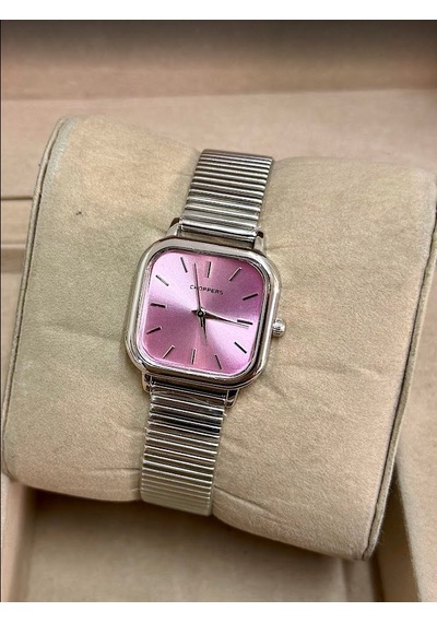 Gümüş Renk Kaplama Çelik Kordon Şık Vıp Model Pembe Kare Kadranlı Kadın Saati Vintage Şıklık Gümüş