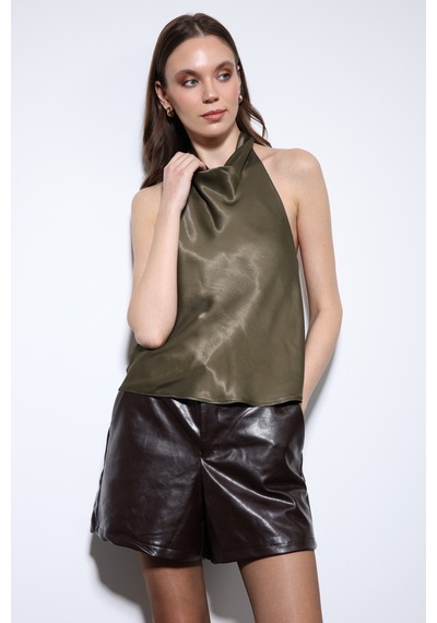 Antioch Saten Halter Kadın Top Haki