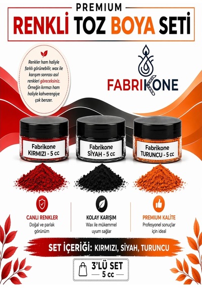 3'lü Set Premium Parafin Soya Wax Toz Mum Boyası Hobi Seti - 5 Cc Kırmızı, Siyah, Turuncu Bkfab3kst5g Karışık