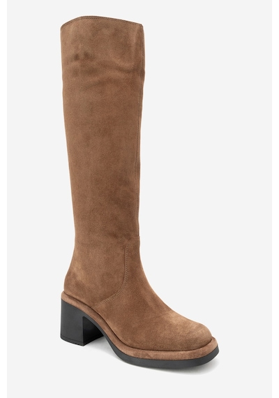 Luvishoes Luvi Shoes Fros Taba Süet Hakiki Deri Kadın Kalın Topuklu Çizme Taba