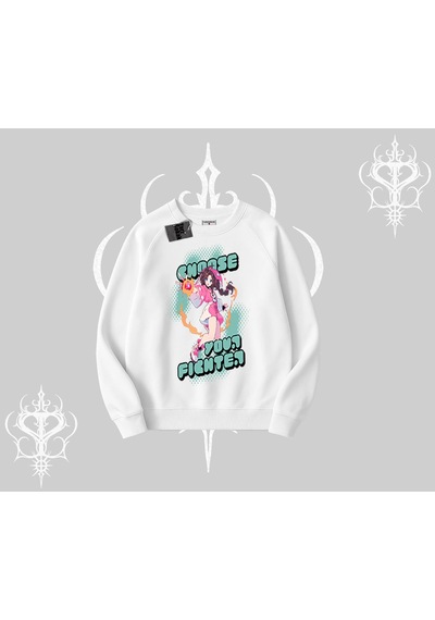 Biskilet Sweatshirt Oversize Anime Kız Desenli Japon Stil Beyaz