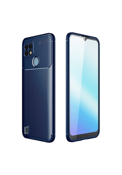Realme C21 Uyumlu Kılıf Auto Focus Karbon Kapak - Lacivert