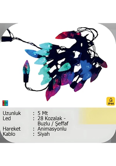 Elektrikhouse Led Peri Işığı 28 Kozalak - Buzlu / Şeffaf - Animasyonlu - Top 5 Metre Çok Renkli