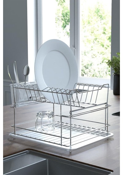 Geseus Home İki Katlı Modüler Tabaklık Bulaşıklık Krom Şeffaf Kb1 Şeffaf