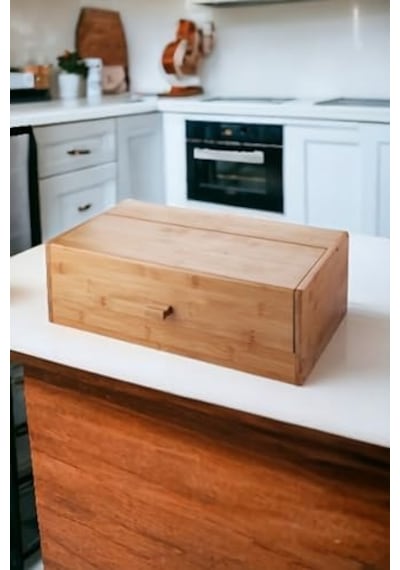 Bambu Ekmek Kutusu Ekmek Dolabı, Ekmek Sepeti Sandığı, Ekmeklik, Çok Amaçlı Bambu Kutu 34cm 19.5cm 14cm Açık Gri
