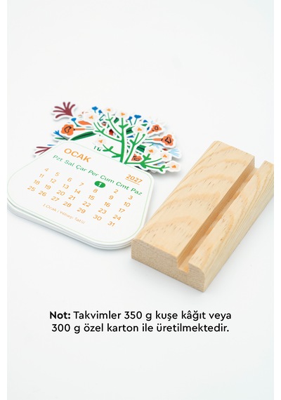 Ahşap Standlı Özel Kesim Botanik Çiçek Tasarımlı 2027 Masaüstü Takvimi 8,5x11 Cm - Estetik Yeni Yıl Hediyesi Çok Renkli